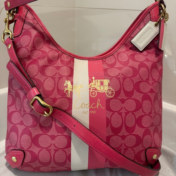 Vintage Coach Heritage Stripe Convertible Hobo 13193 - Picture 2 of 4